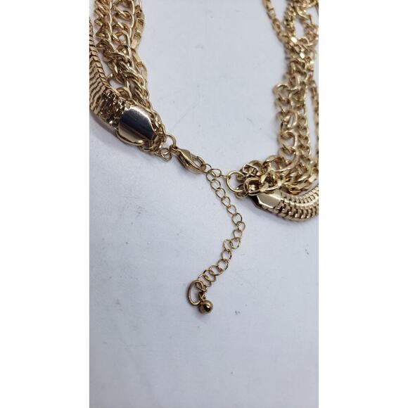 Vintage 90s Multi 4 Chain Gold Tone Necklace Chunky Snake Link Paperclip - Picture 7 of 7